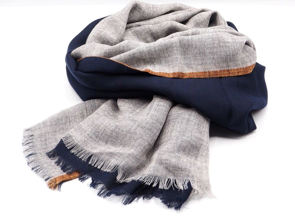 Gray Blue Double Layer Scarf