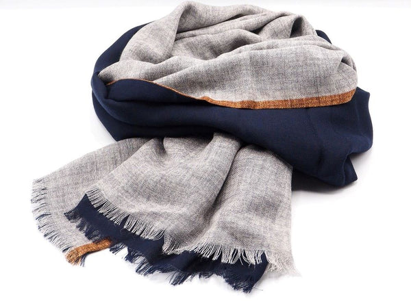 Gray Blue Double Layer Scarf