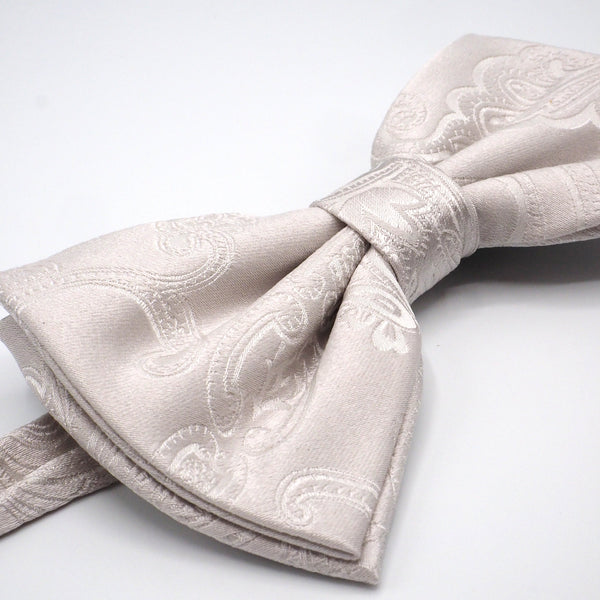 Embroidered pearl gray bow tie