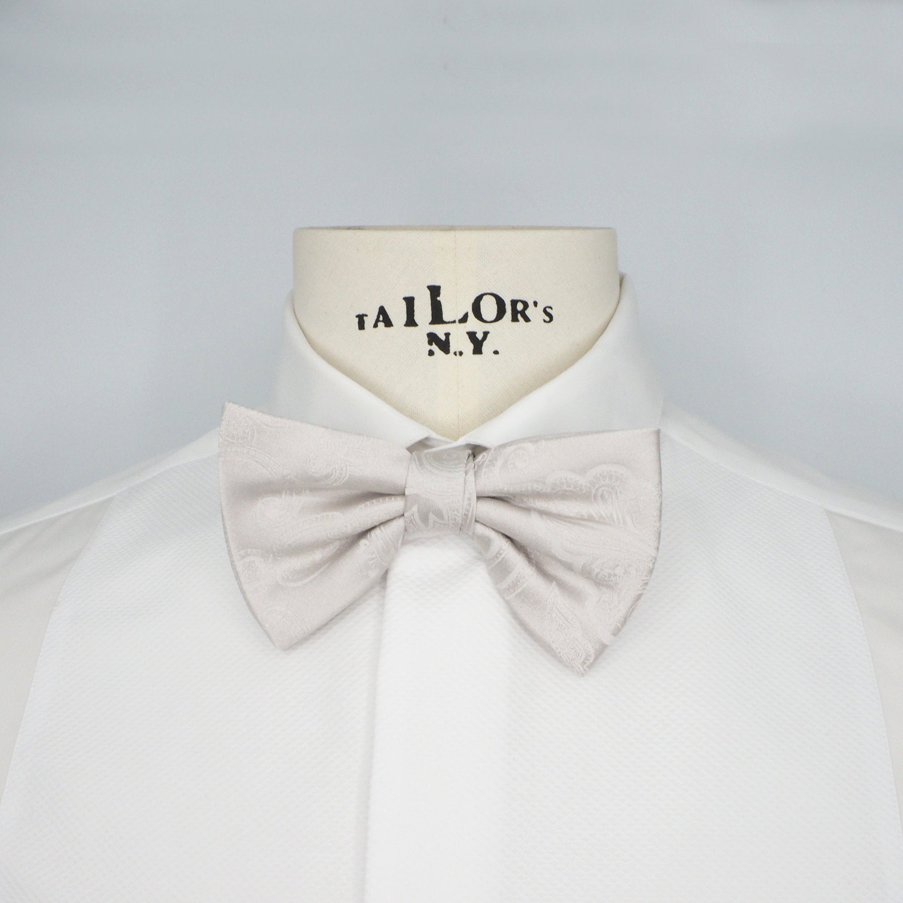 Embroidered pearl gray bow tie