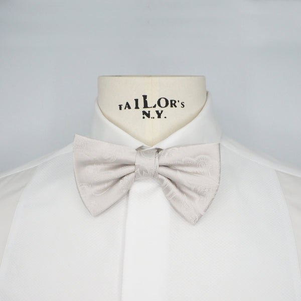 Embroidered pearl gray bow tie