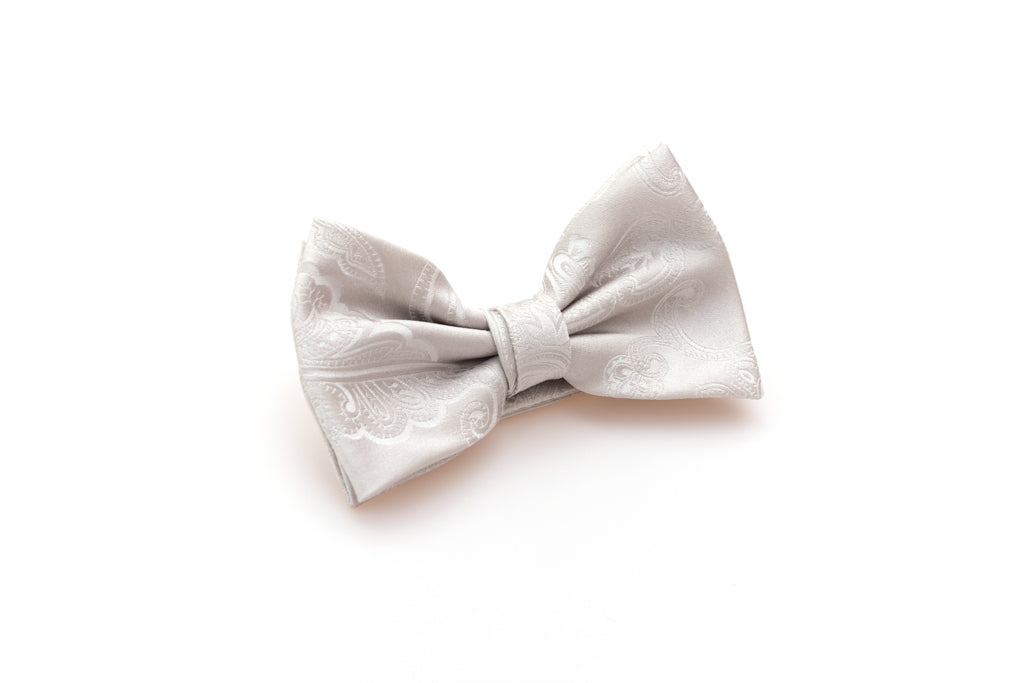 Embroidered pearl gray bow tie