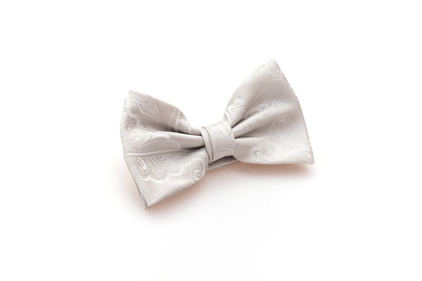 Embroidered pearl gray bow tie