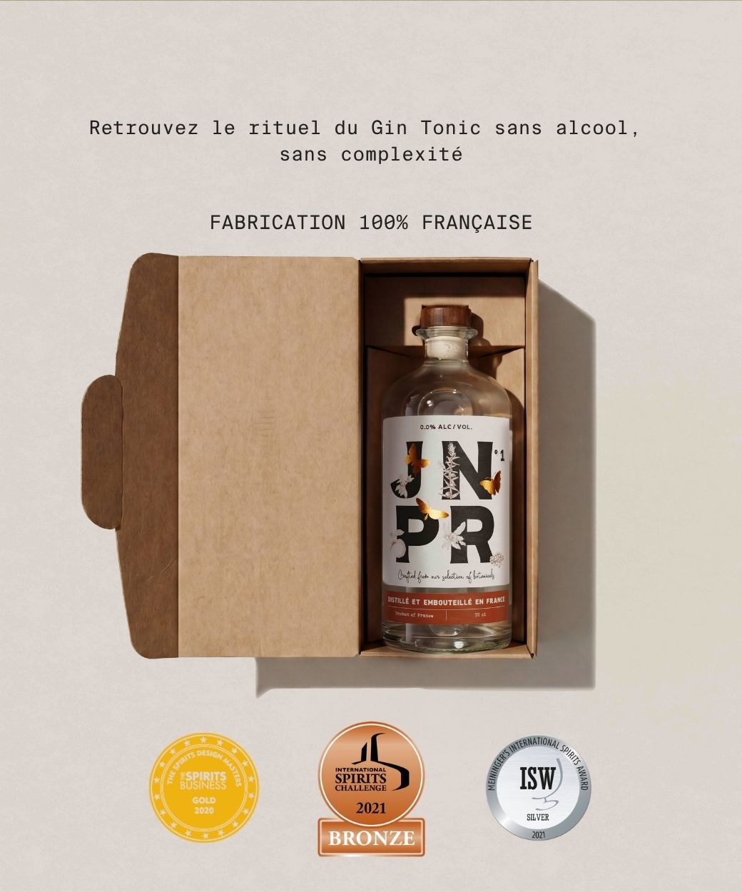 gin sans alcool jnpr n°1 spiritueux sans alcool frais herbacé genièvre sans sucre fabrication française normandie