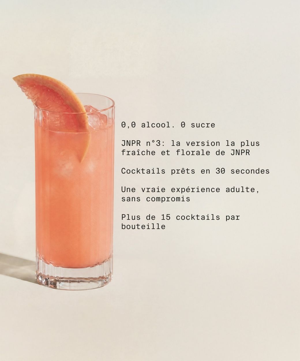 gin sans alcool jnpr 3 frais botanique verveine genièvre spiritueux sans alcool apéritif cocktail paloma sans sucre