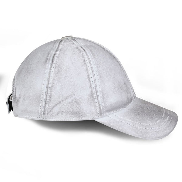 Casquette en cuir grise vintage unisexe