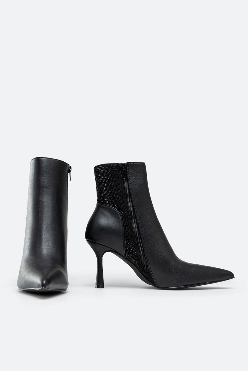 Miranda Ankle Boots in Black Synthetic Leather with Rhinestones