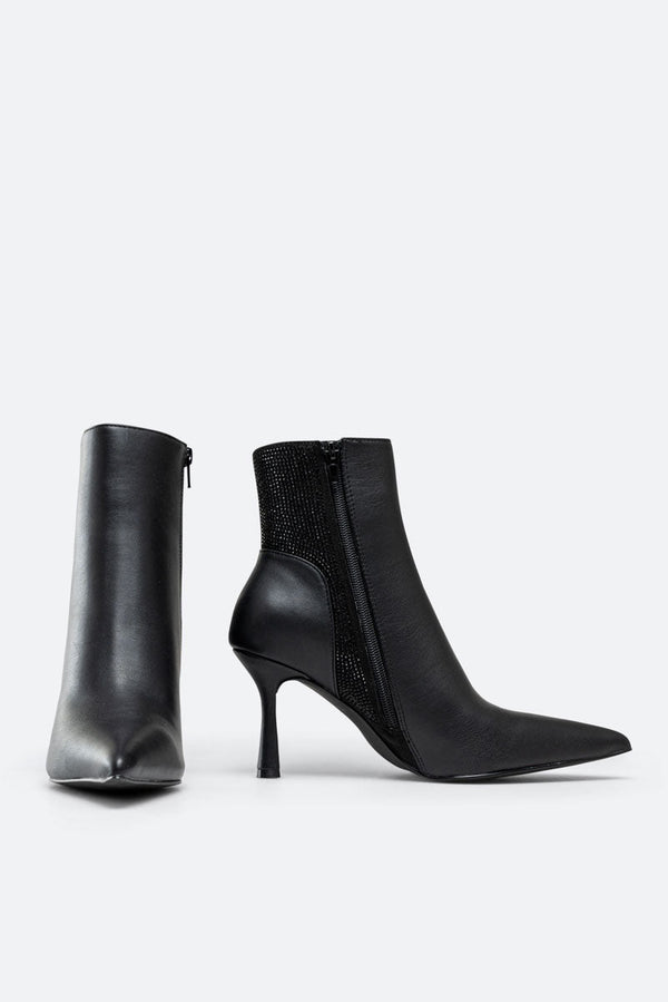 Miranda Ankle Boots in Black Synthetic Leather with Rhinestones