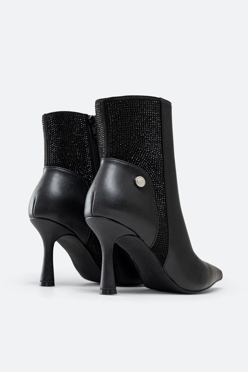 Miranda Ankle Boots in Black Synthetic Leather with Rhinestones