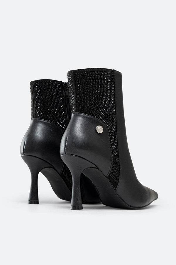 Miranda Ankle Boots in Black Synthetic Leather with Rhinestones
