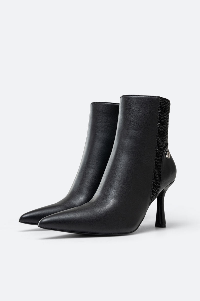 Miranda Ankle Boots in Black Synthetic Leather with Rhinestones