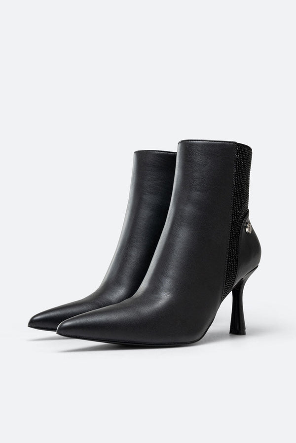 Miranda Ankle Boots in Black Synthetic Leather with Rhinestones