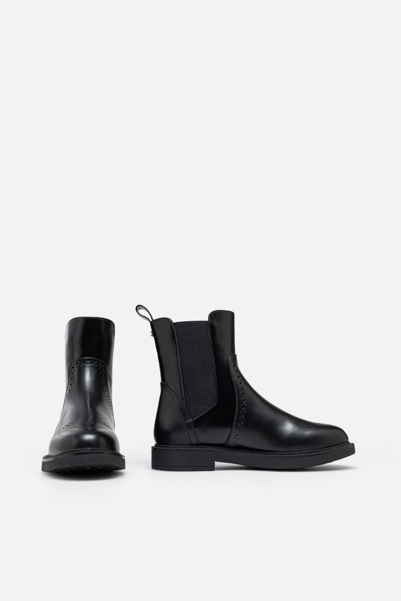 Black Brushed PU Oxford Ankle Boot