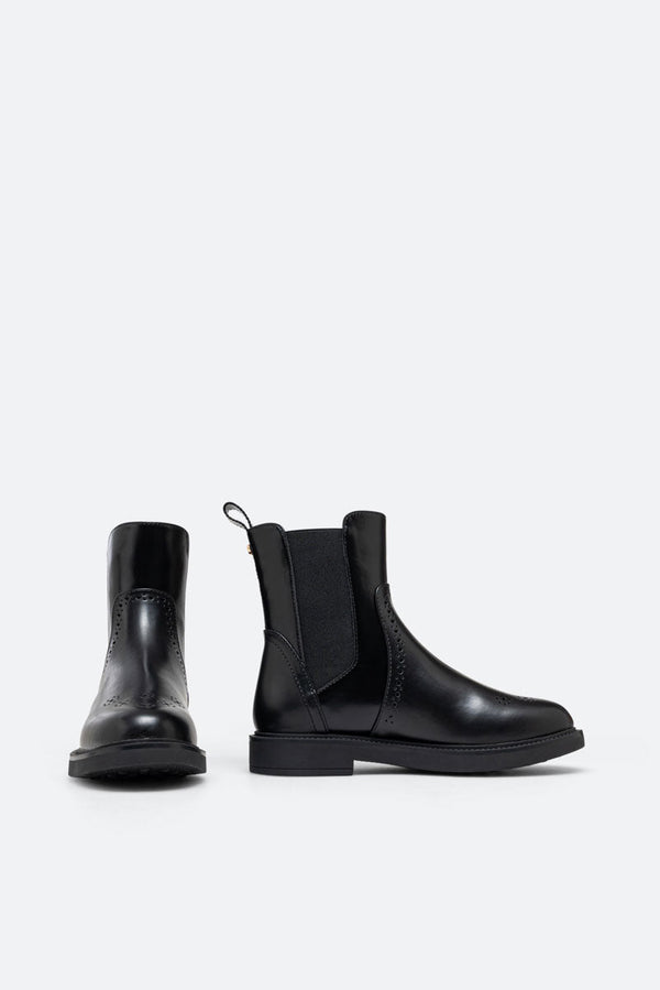 Black Brushed PU Oxford Ankle Boot