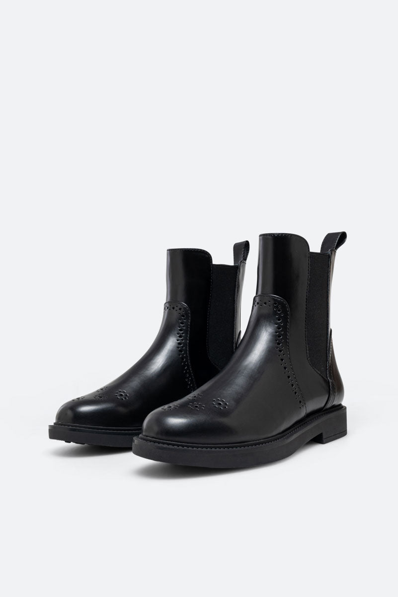 Black Brushed PU Oxford Ankle Boot