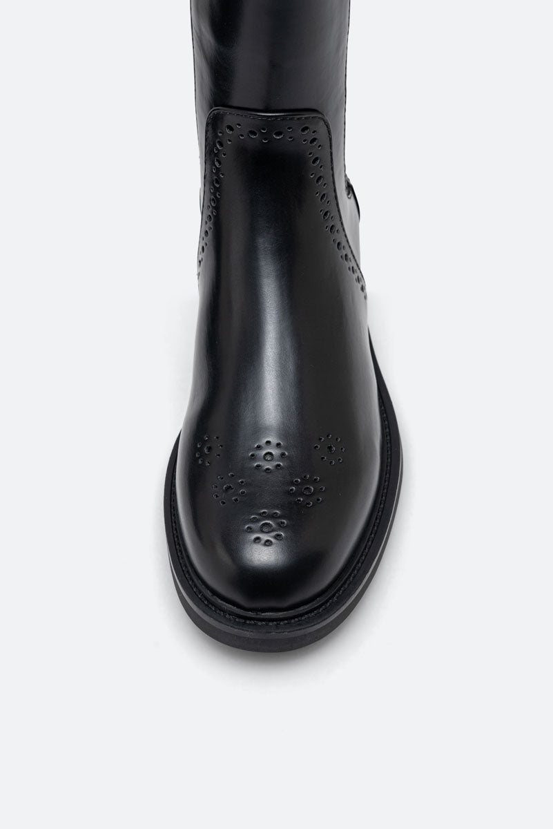 Black Brushed PU Oxford Ankle Boot