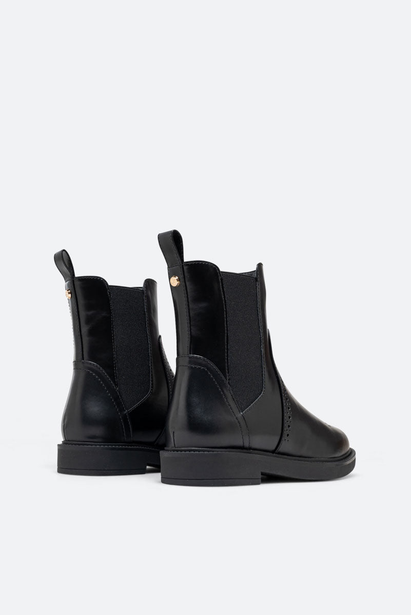 Black Brushed PU Oxford Ankle Boot