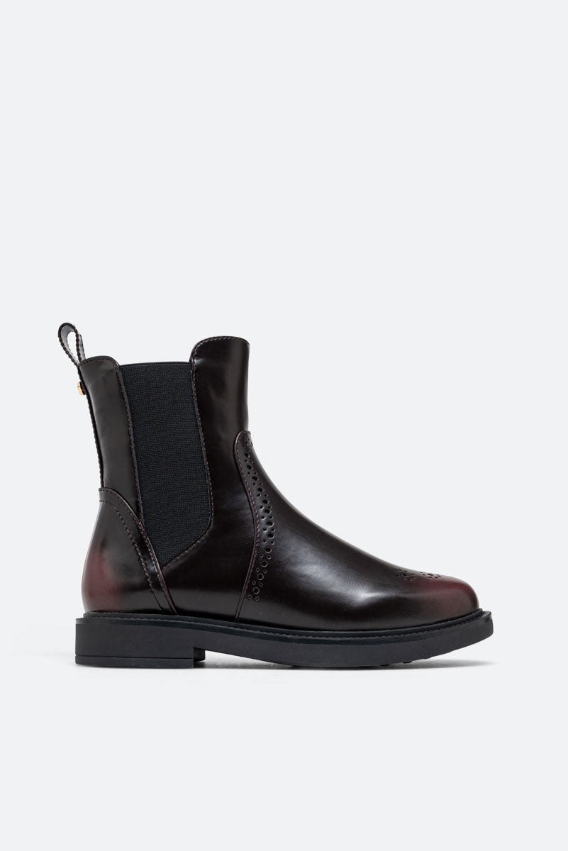 Brushed PU Oxford Ankle Boot in Burgundy