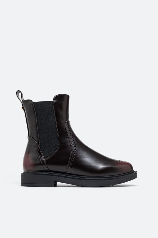 Stivale alla caviglia Oxford in PU spazzolato color bordeaux