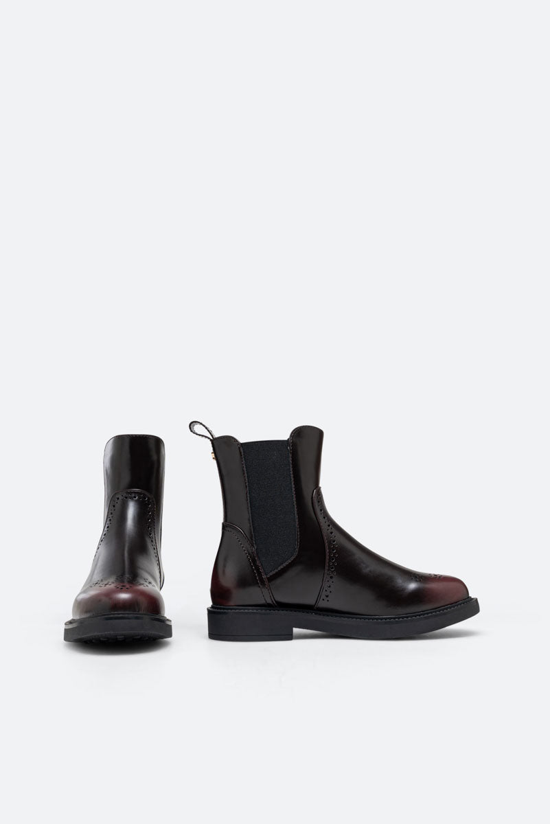 Brushed PU Oxford Ankle Boot in Burgundy