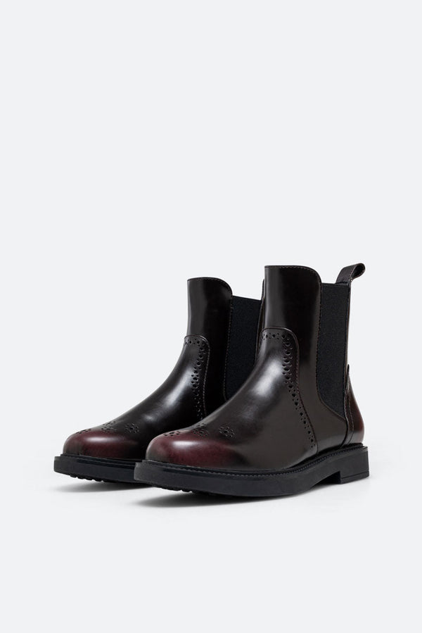 Brushed PU Oxford Ankle Boot in Burgundy