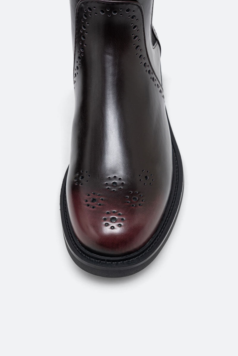 Brushed PU Oxford Ankle Boot in Burgundy