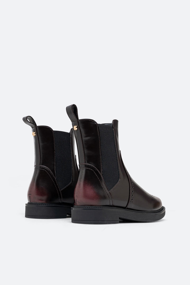 Brushed PU Oxford Ankle Boot in Burgundy