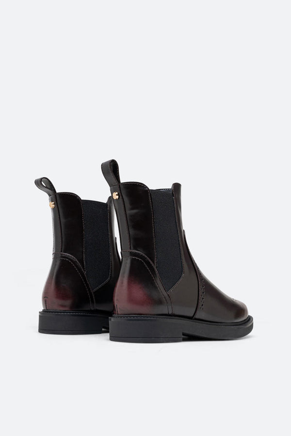Brushed PU Oxford Ankle Boot in Burgundy