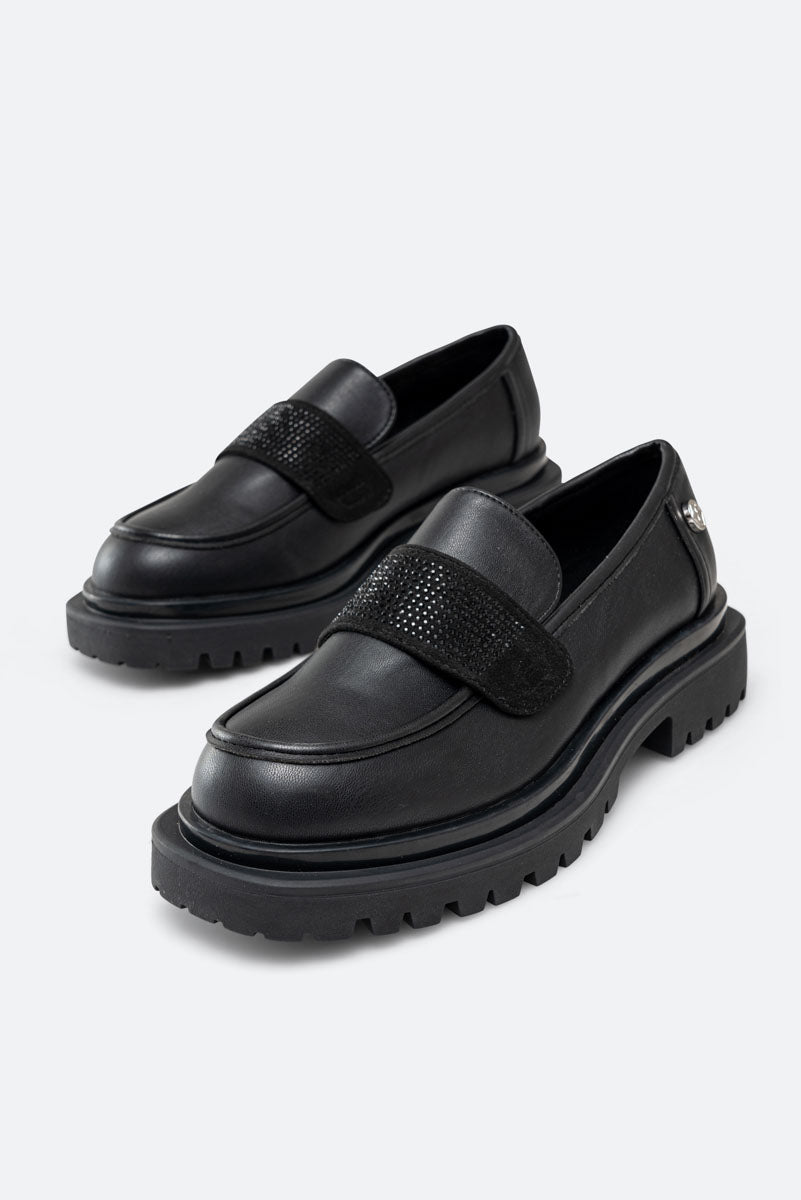 Ramsey Black Loafers with Rhinestones