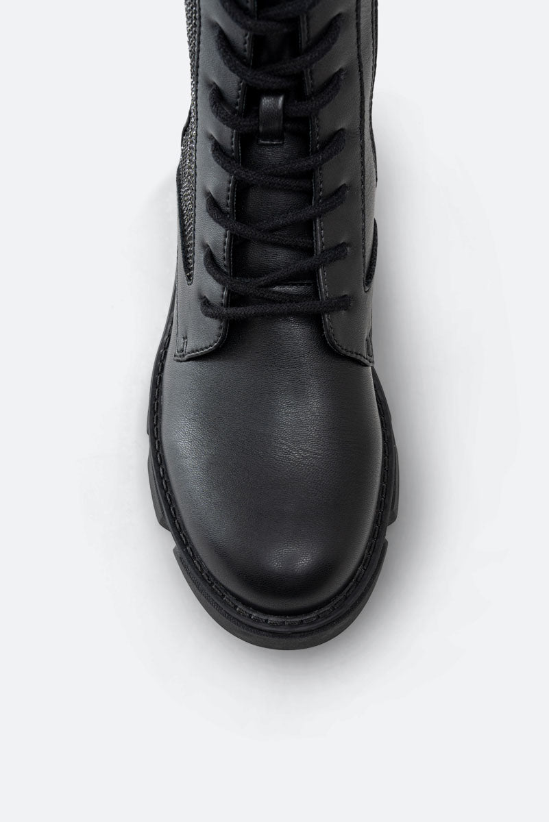 Black Webb Ankle Boots with Rhinestones