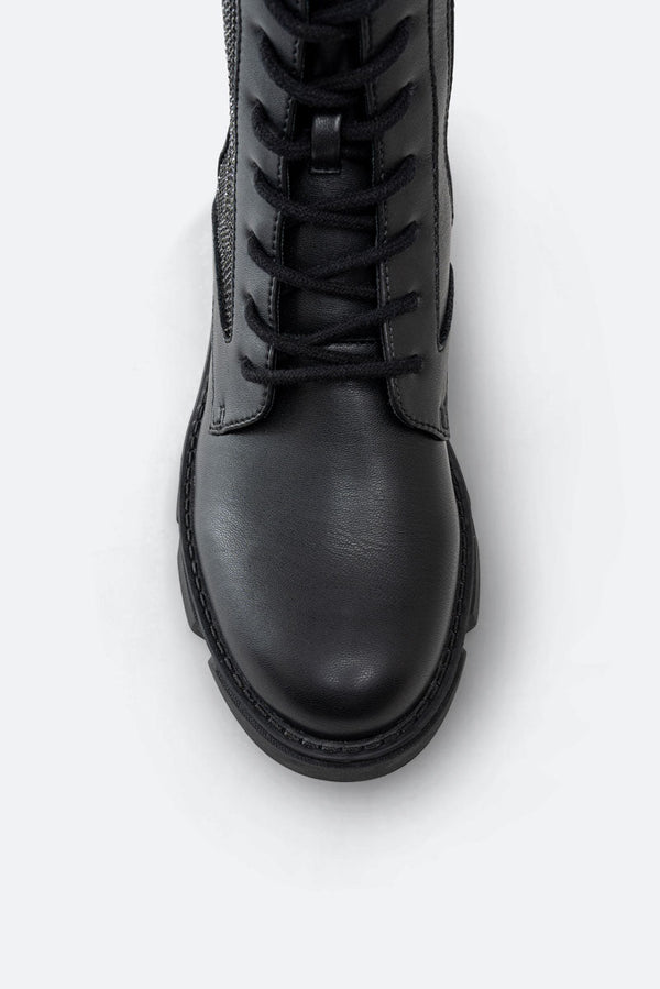 Black Webb Ankle Boots with Rhinestones