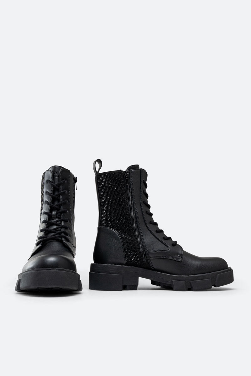Black Webb Ankle Boots with Rhinestones