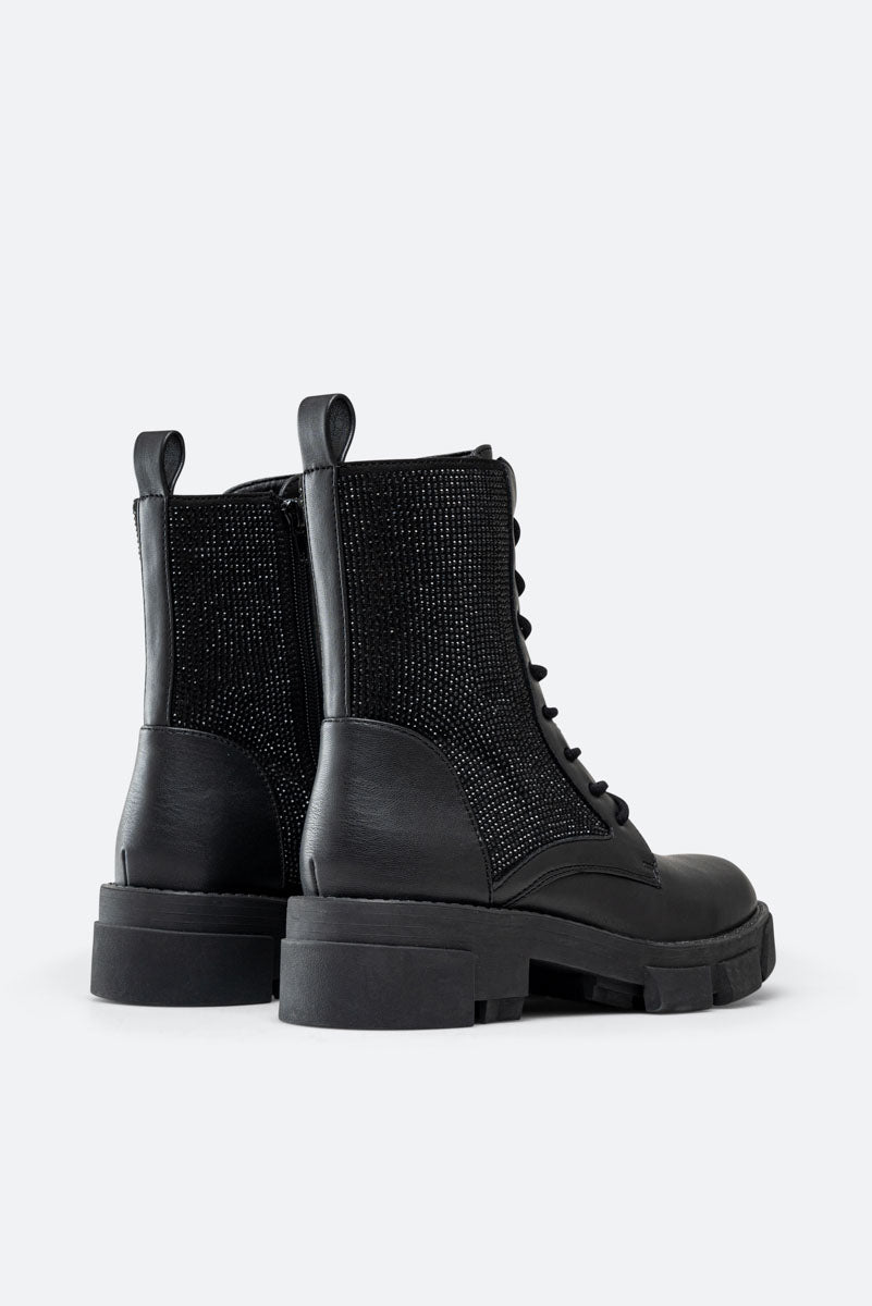 Black Webb Ankle Boots with Rhinestones