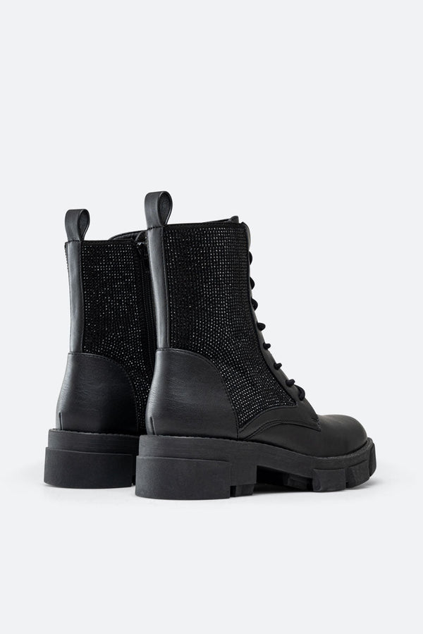 Black Webb Ankle Boots with Rhinestones