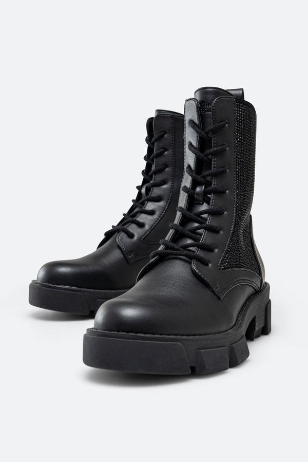 Black Webb Ankle Boots with Rhinestones