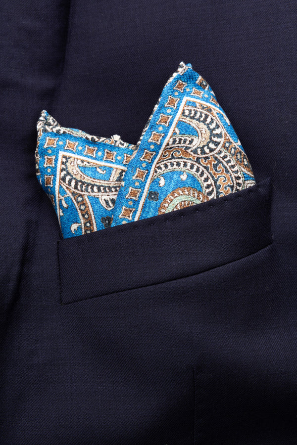Blue patterned silk pouch