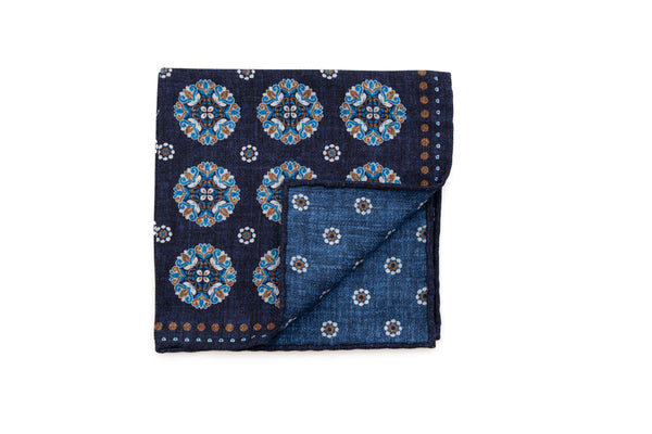 Blue patterned silk pouch