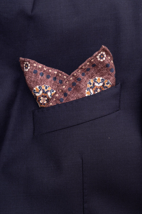 Burgundy patterned pocket square in pure silk