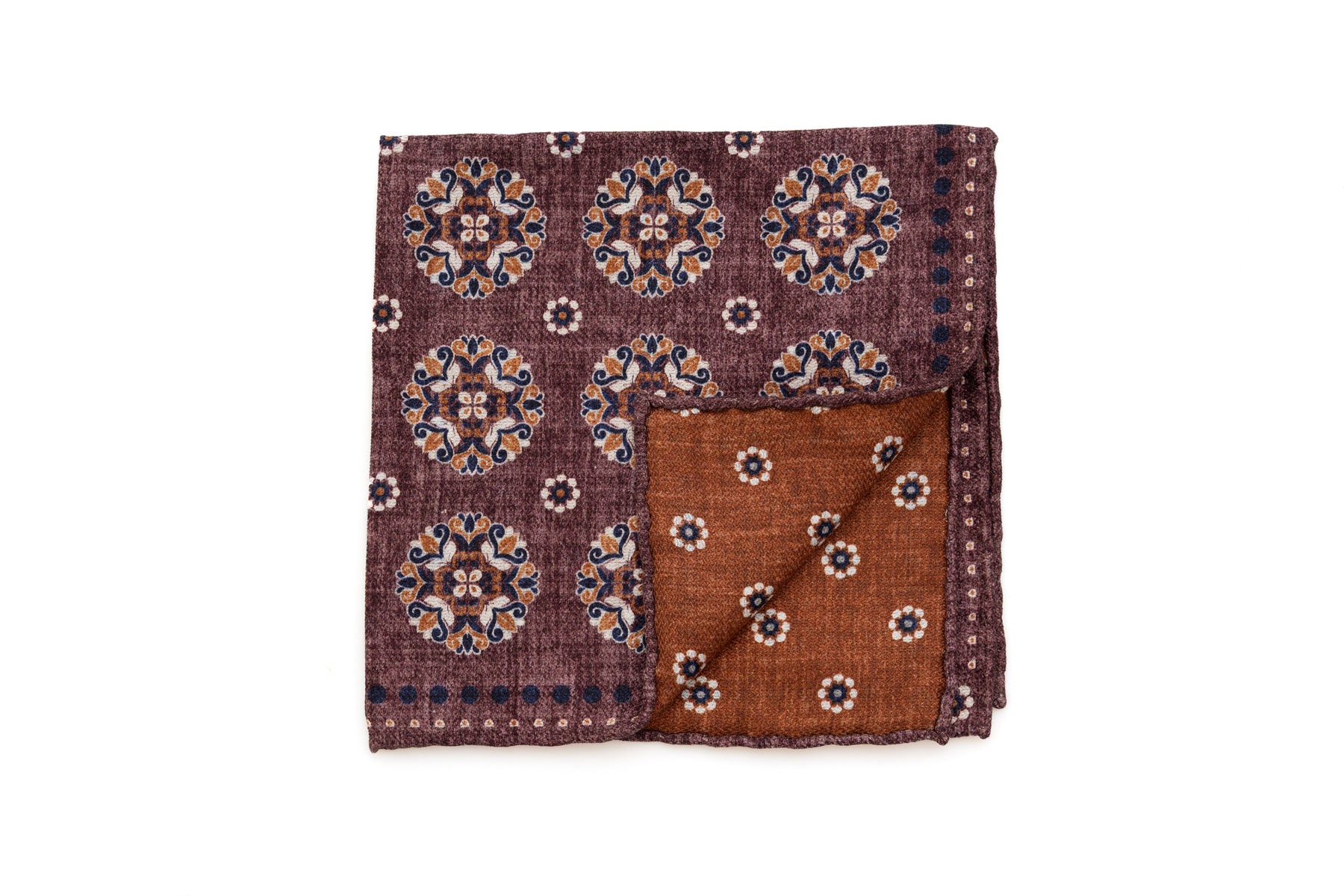 Burgundy patterned pocket square in pure silk