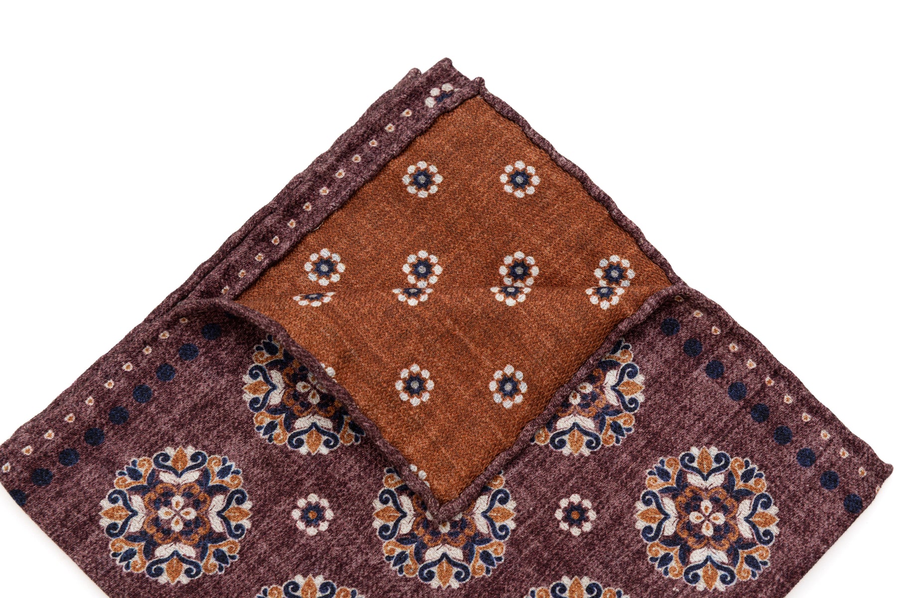 Burgundy patterned pocket square in pure silk