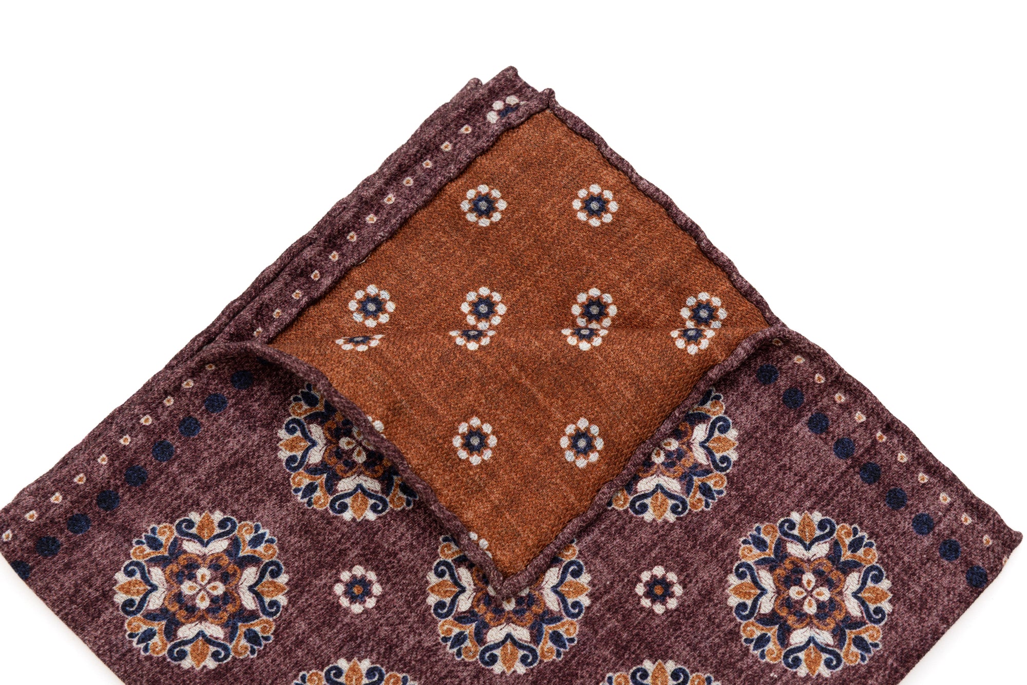 Burgundy patterned pocket square in pure silk