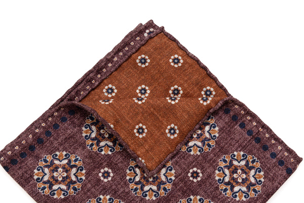Burgundy patterned pocket square in pure silk