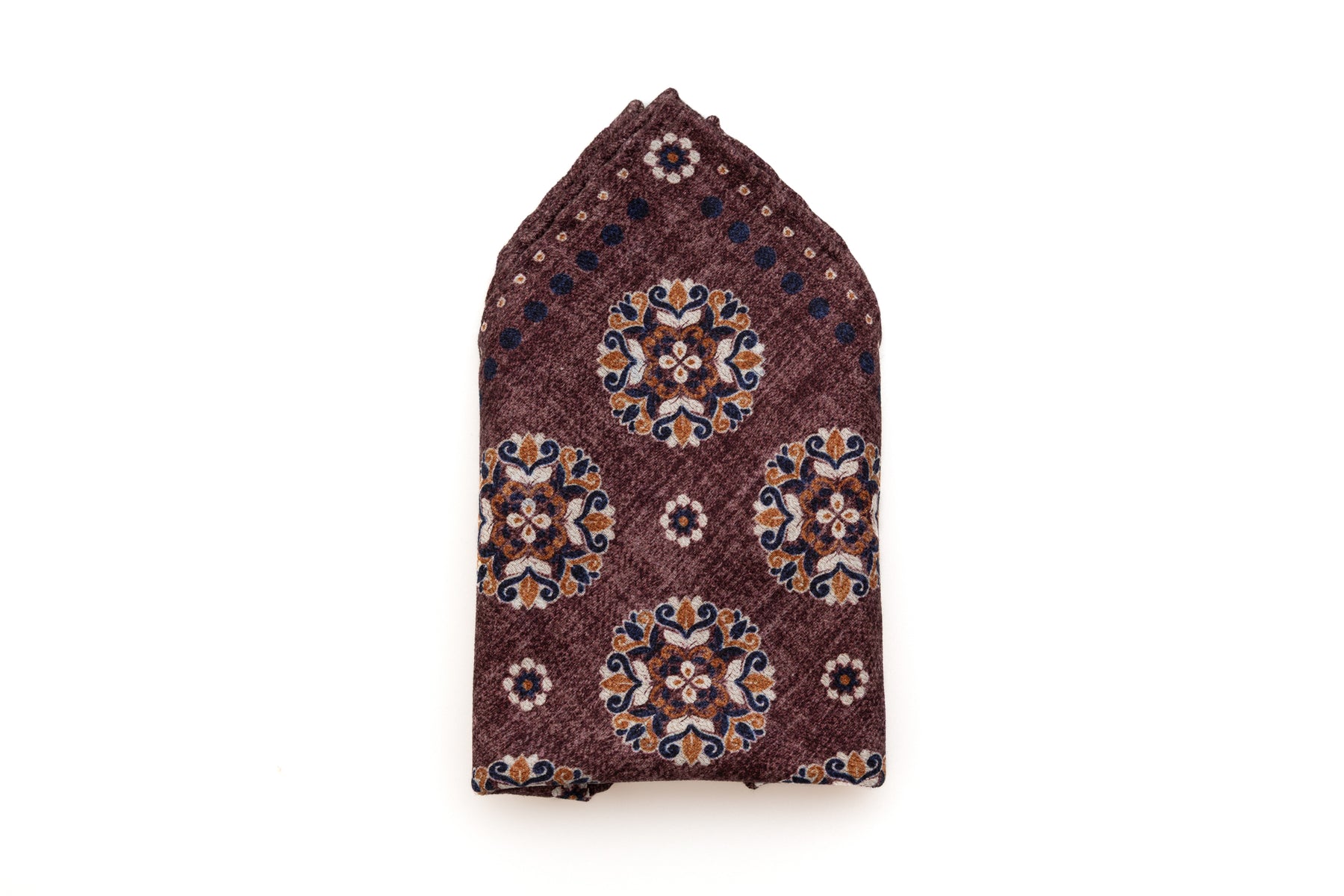 Burgundy patterned pocket square in pure silk