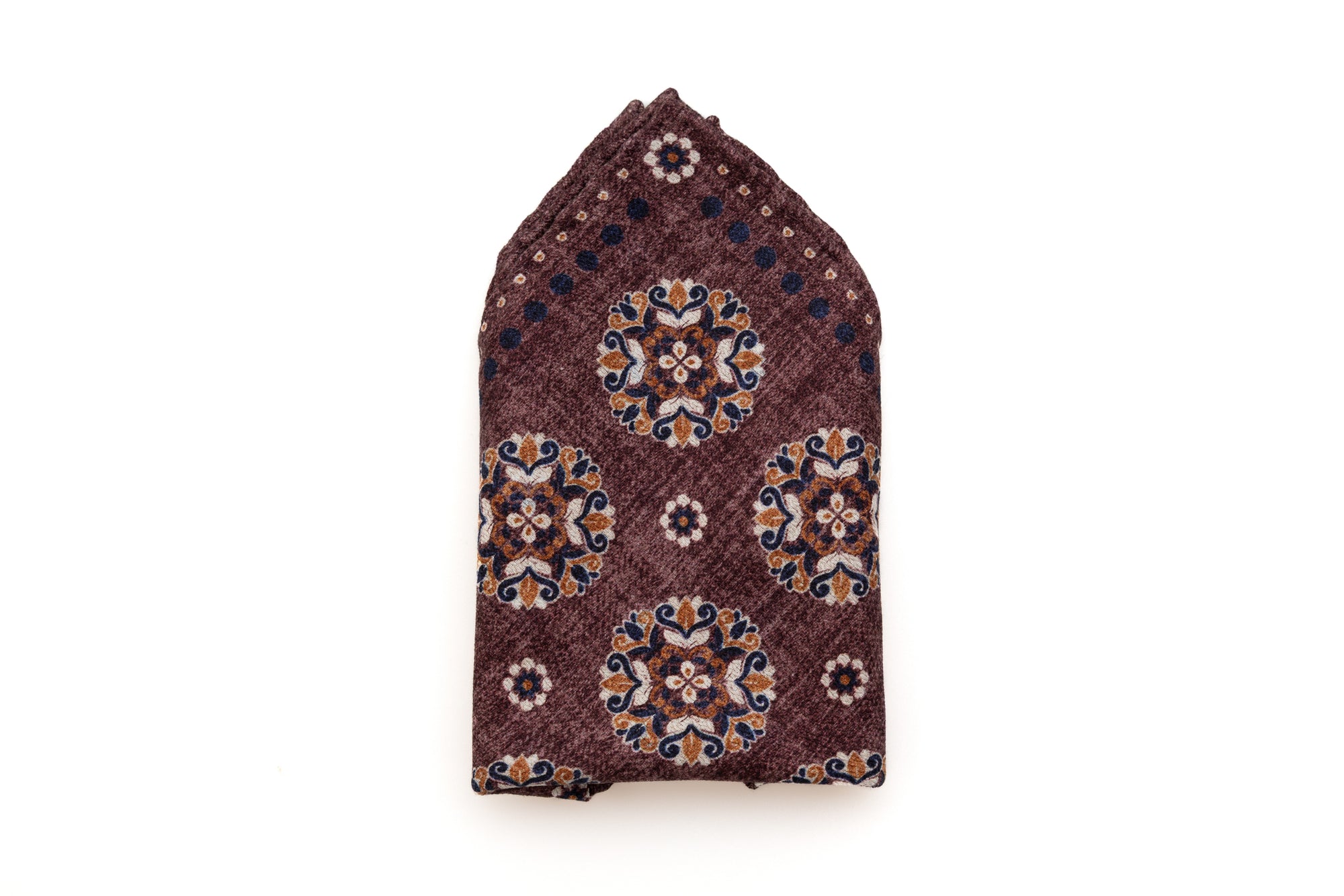 Burgundy patterned pocket square in pure silk