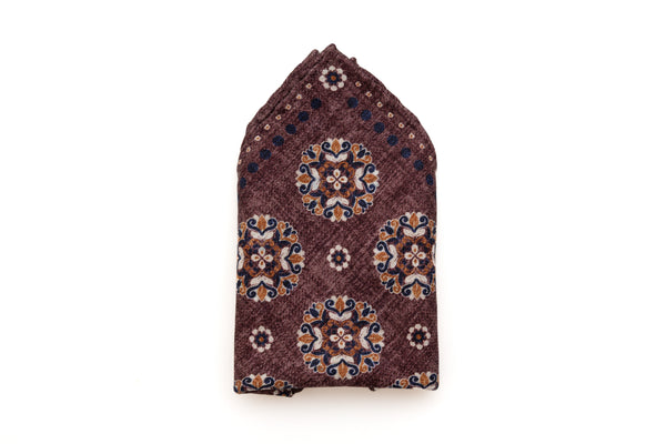 Burgundy patterned pocket square in pure silk