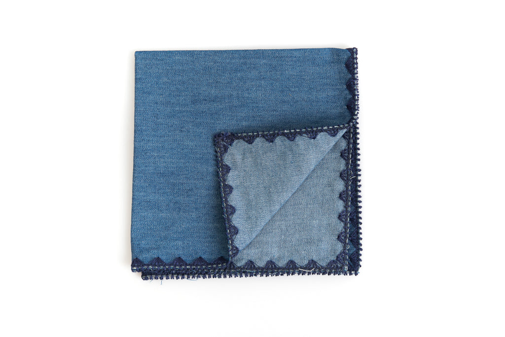 Blue denim cotton pouch with border