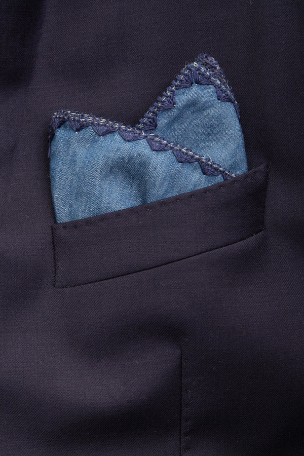 Blue denim cotton pouch with border