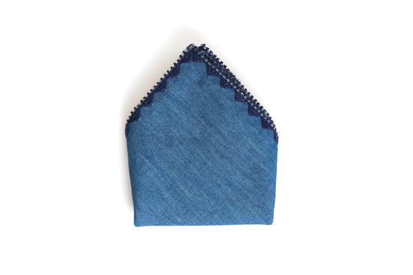 Blue denim cotton pouch with border