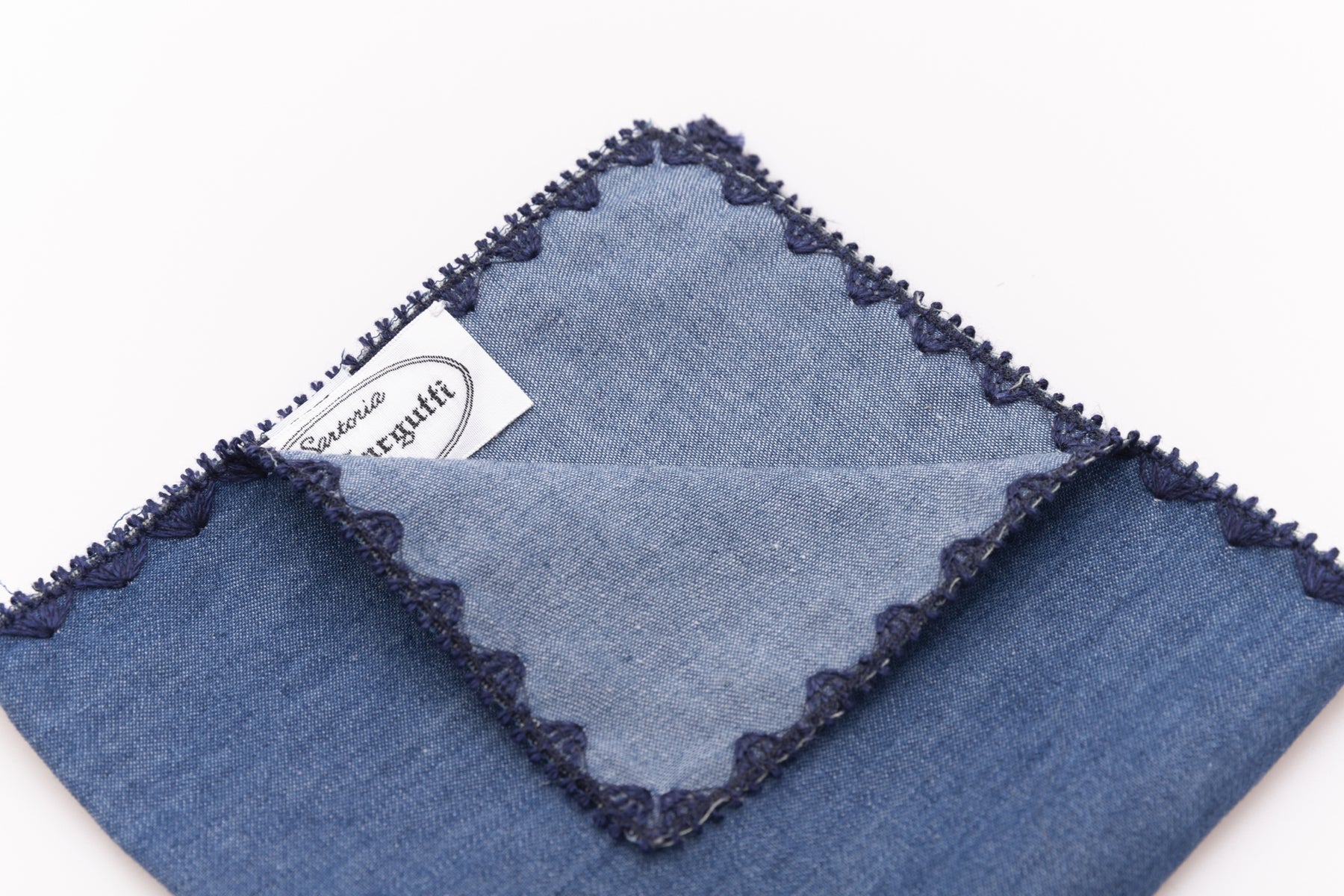 Blue denim cotton pouch with border