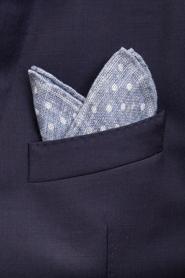 Light blue clutch with white polka dots in linen/cotton
